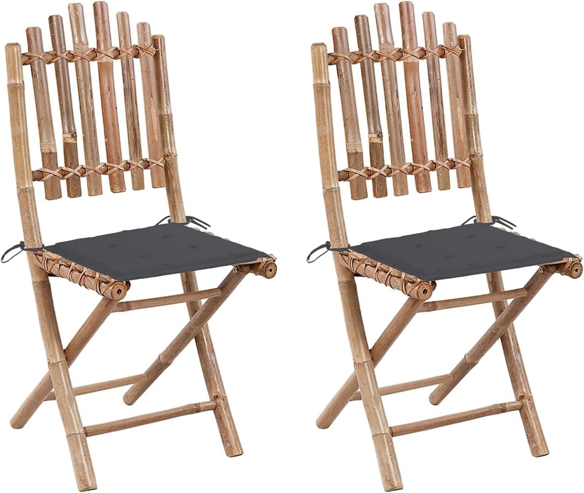 Tuinstoelen, inklapbaar, 2 stuks, bamboe, met kussens, 50 x 42 x 92 cm