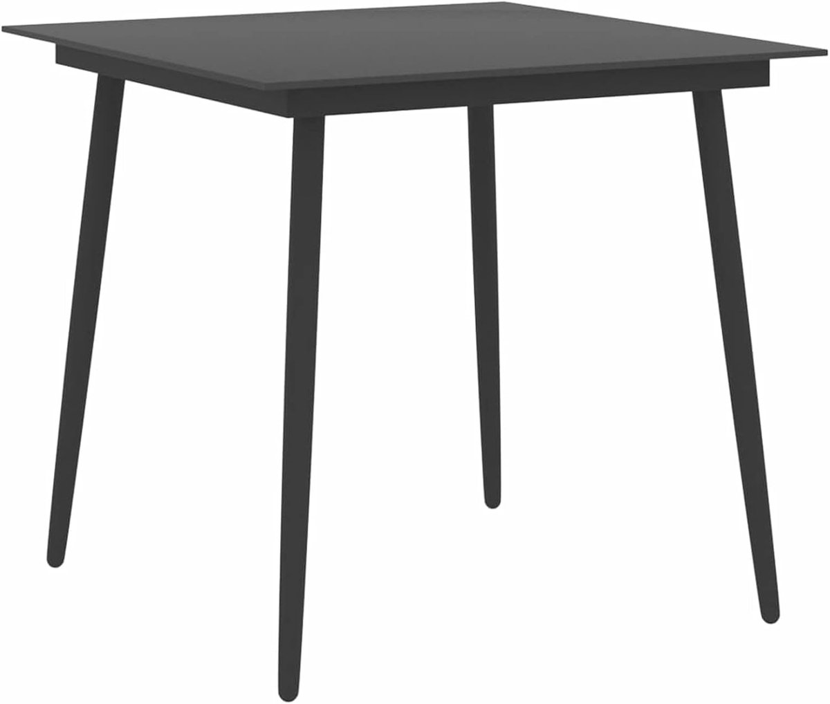Eettafel voor tuin, rechthoekig, voor tuin, terras, balkon, staal, glas, zwart, 80 x 80 x 74 cm