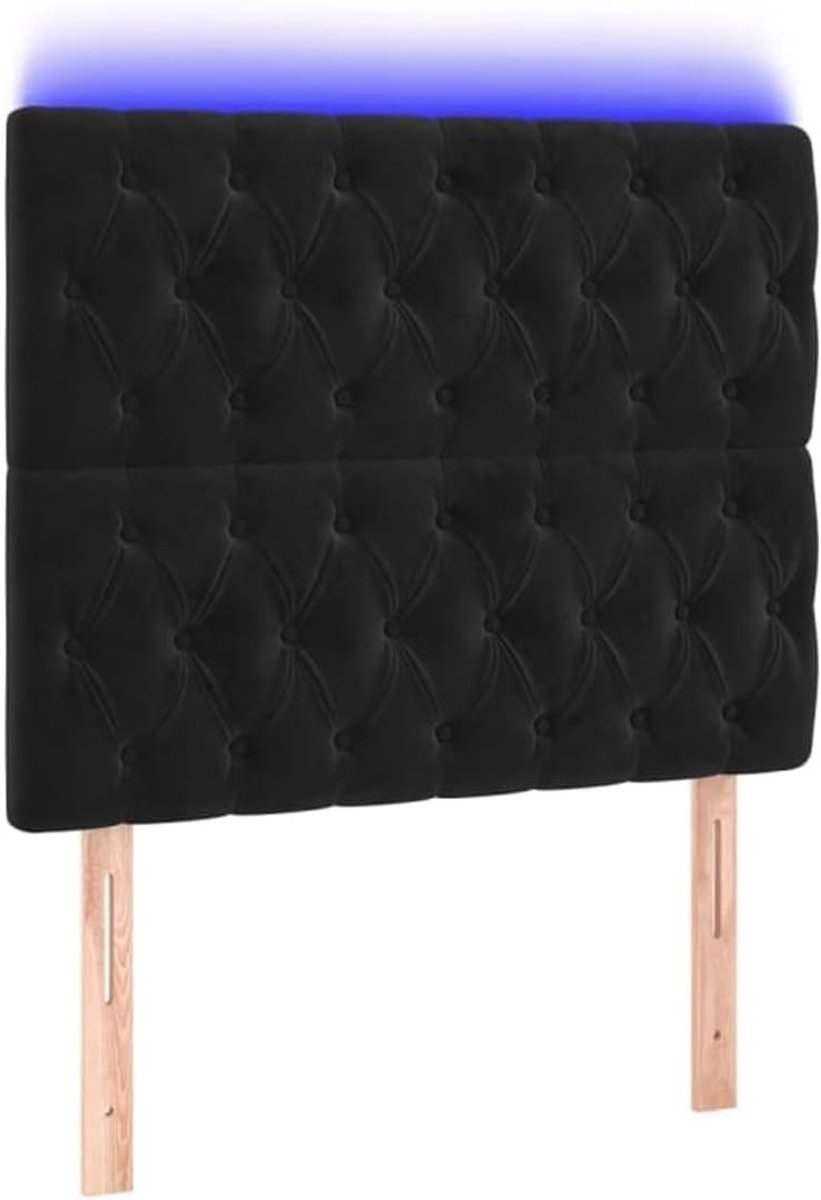 Hoofdeinde, zwart, 100 x 7 x 118/128 cm, fluweel, voor bedden zonder hoofdeinde, ideaal voor slaapkamer en moderne woonkamers, eenvoudige montage, gemakkelijk te reinigen en rugvriendelijk