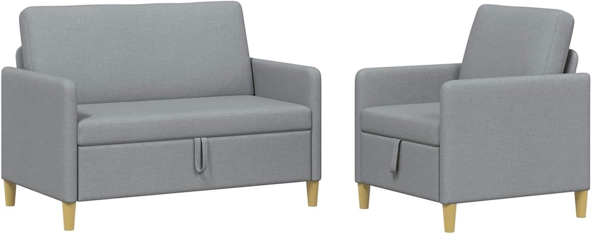 Sofa set met opbergruimte 2 stuks lichtgrijs polyester, woonkamer gestoffeerde bank bank voor appartement kantoor logeerkamer slaapkamer 3429148