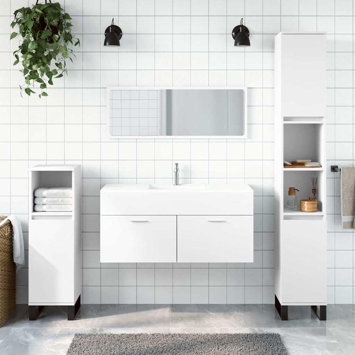 Badkamerkast met spiegel, wit, houtmateriaal, wandmontage, badkamerkast