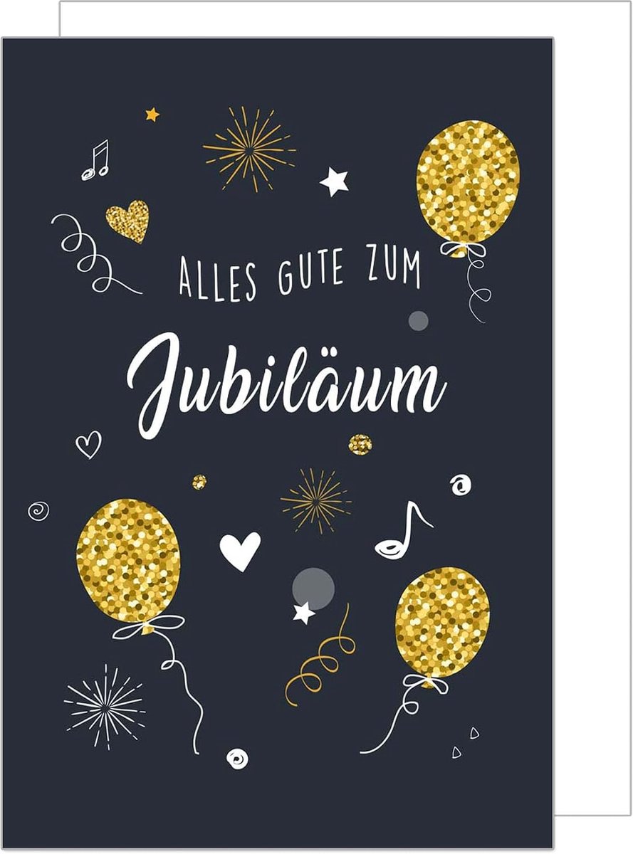Seidel Premium XXL Maxi Wenskaart Kaartjes voor jubileum met envelop formaat DIN A4. Jubileumkaart Ehrentag Wenskaart Billet Man Vrouw viering bedrijf zwart gouden ballonnen (A4-J129)