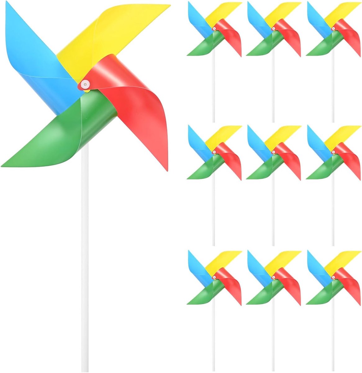 Set van 10 regenboog-pinwheels met vier bladen, 25,5 cm plastic windspinners buiten bloemenmolen voor feestdecoraties/tuin/tuin, speelgoed windspinners [veelkleurig]