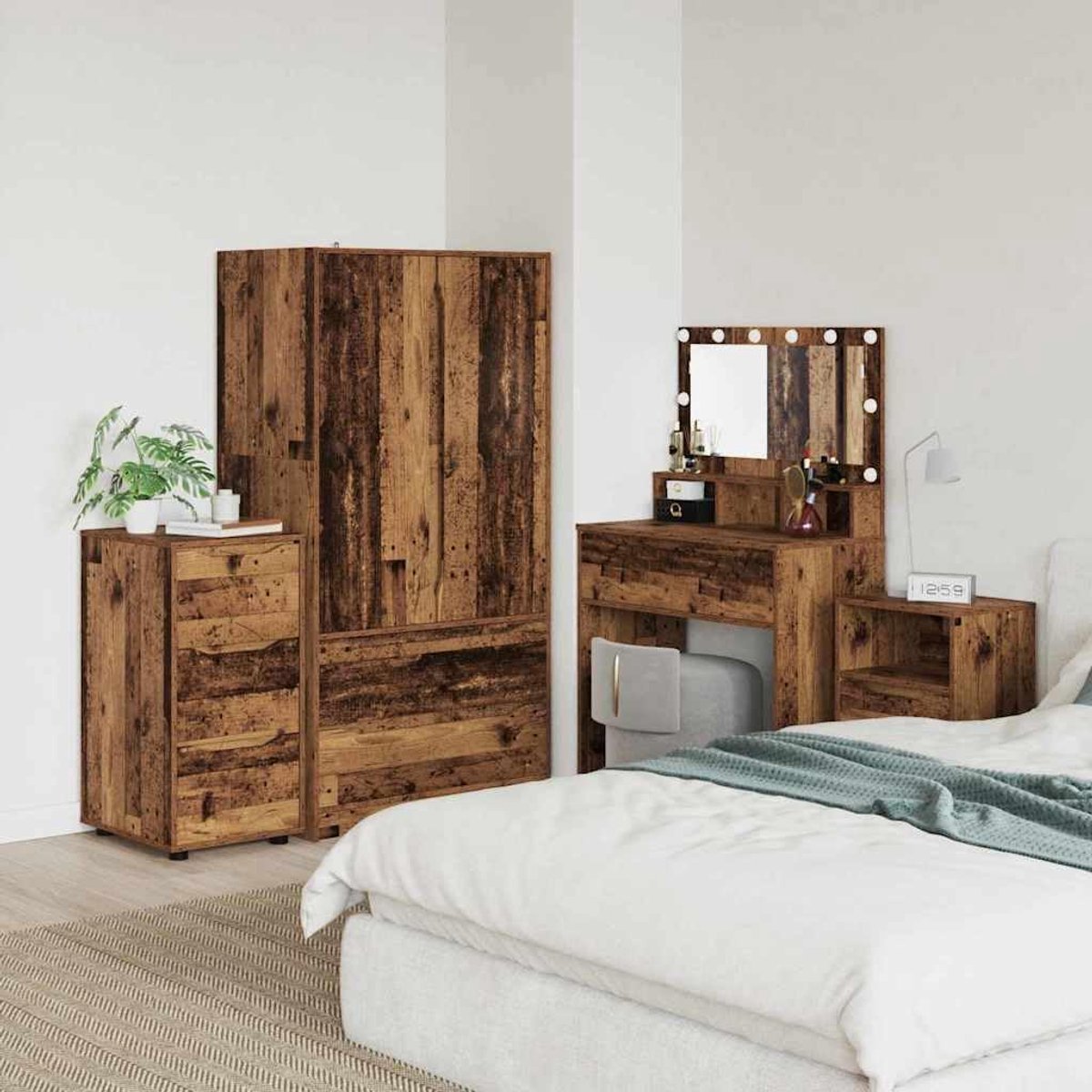 Opbergkast Oud Hout 40 x 48 x 81 cm Bewerkt hout met 3 lades, verstelbare hoogte, stabiele bun voet poten, perfect voor slaapkamer en woonkamer, minimalistische stijl eenvoudig onderhoud
