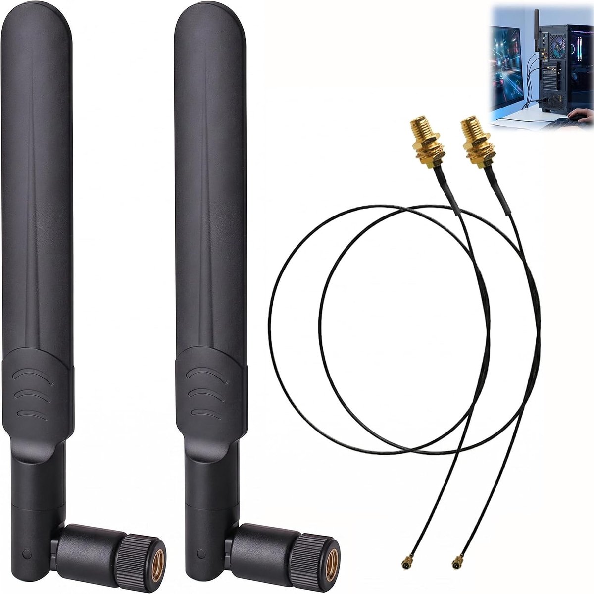 4 stuks wifi-antenne, RP SMA, 6dBi Dual Band antenne, U.FL naar RP SMA mannelijk 2,4 GHz en 5 GHz met pigtailkabel 15 cm micro coaxiaal 0,25 mm voor netwerkkaart M.2 NGFF router wifi-adapter