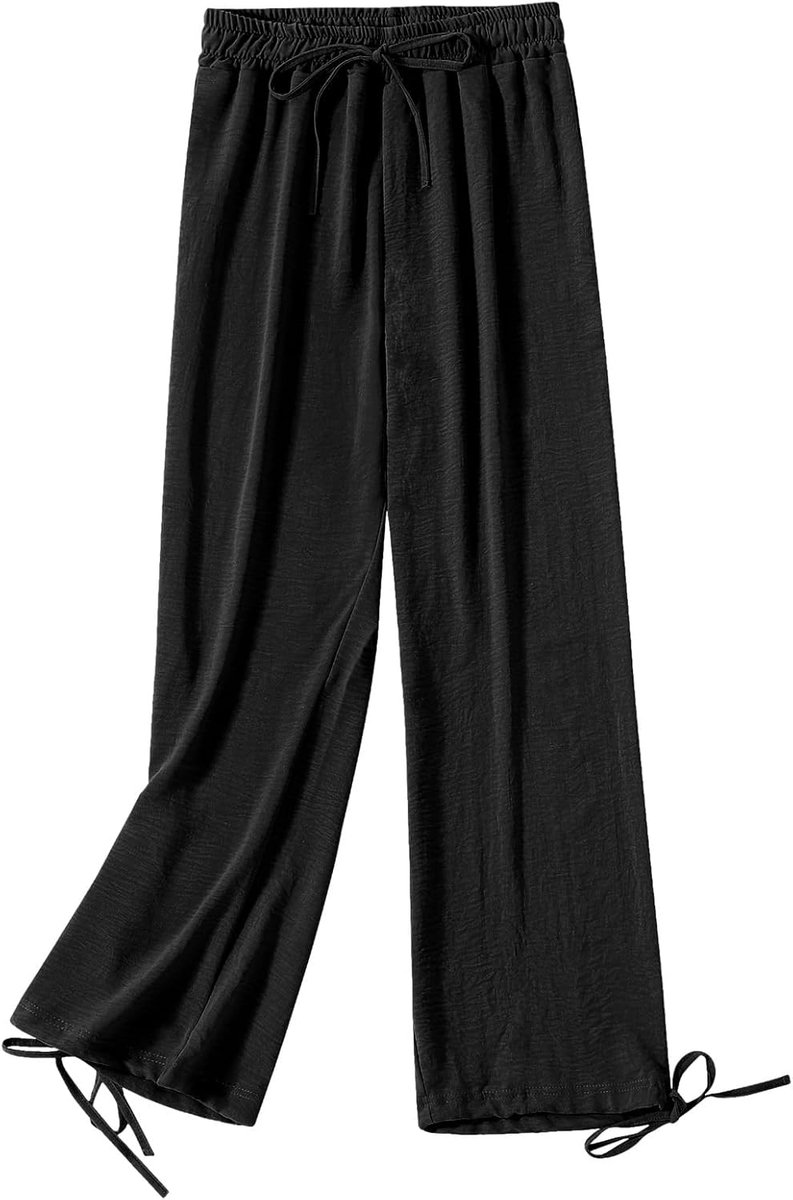 damesbroek met hoge tailleband met wijde pijpen, casual broek, elastisch met trekkoord