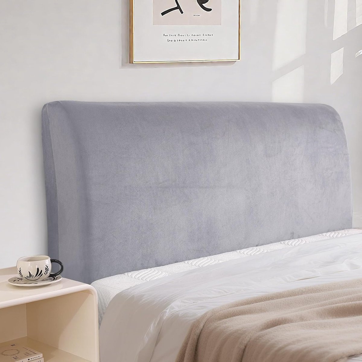 Bed Headboard Cover, Stretch All-Inclusive Bescherming Cover, Elastisch, Effen, Stofdichte Hoofdbordbekleding Voor Bed, Wasbaar (120cm, Zilvergrijs)