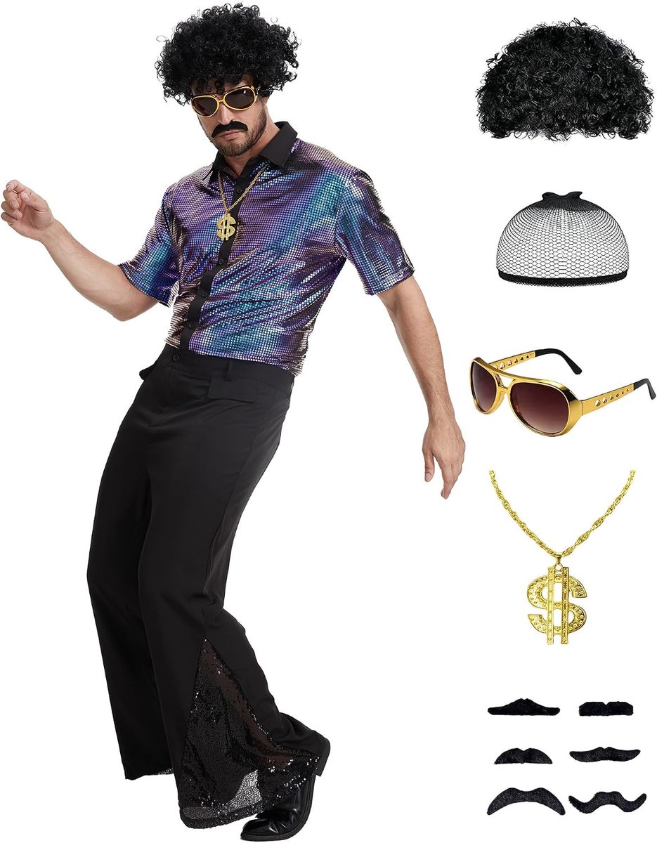 70-outfit voor heren, retro discokostuum, voor Halloween en carnaval