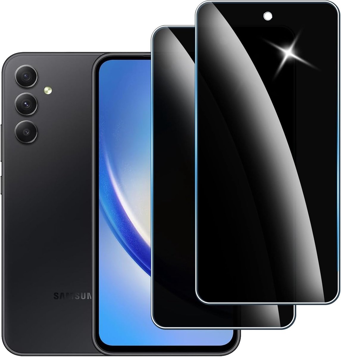 2 Stuks Anti-Spionage Screenprotector Gehard Glas voor Samsung Galaxy A34, 9H Hardheid, Anti-Kras, Anti-Vingerafdruk, Bubble Proof, Volledige Afdekking