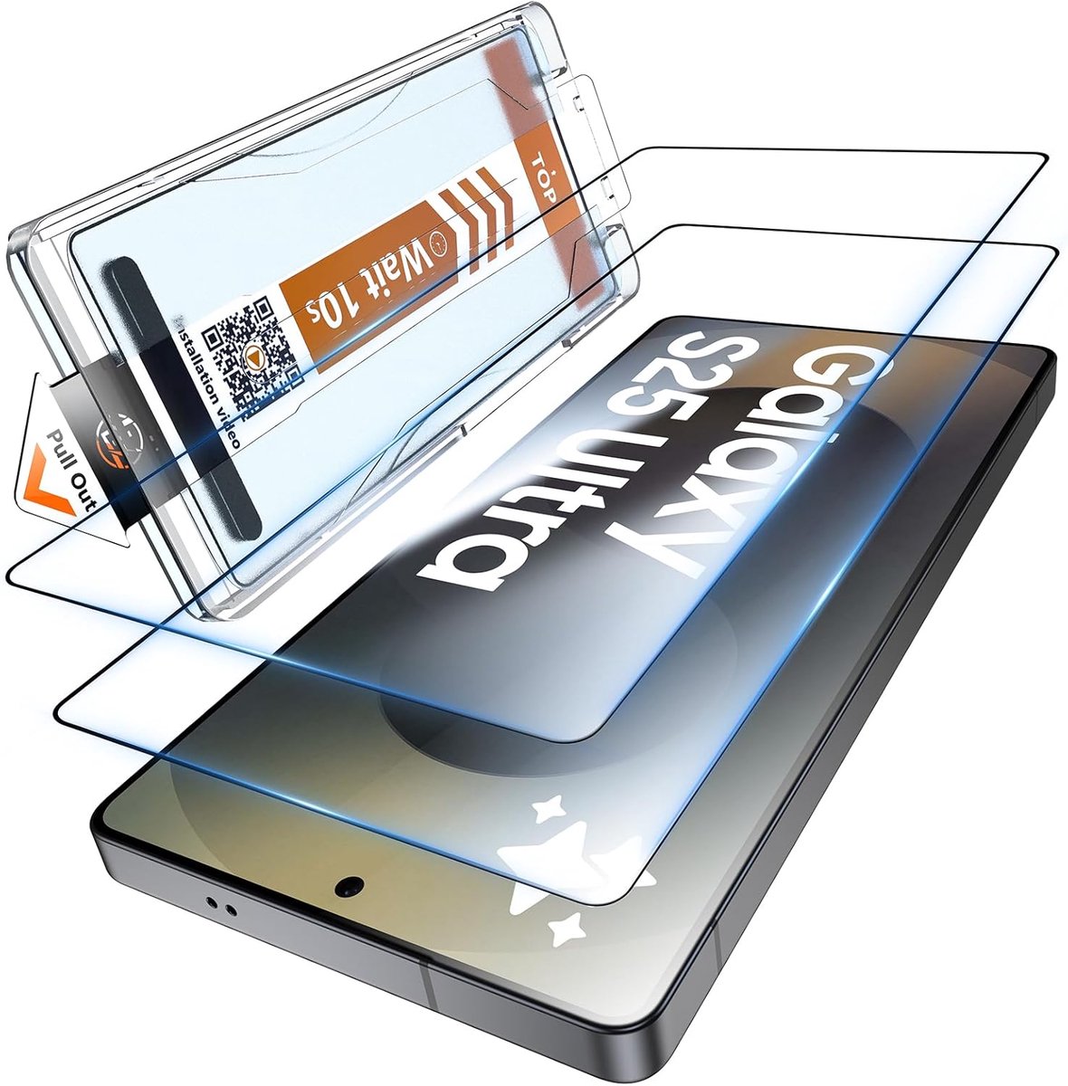 Pantserbescherming voor Samsung Galaxy S25 Ultra, full screen [auto-installatie] HD beschermfolie [9H TOP hardheid] stootvast krasvast anti-olie anti-luchtbelletjes, ondersteunt vingerafdruk-ID, 2