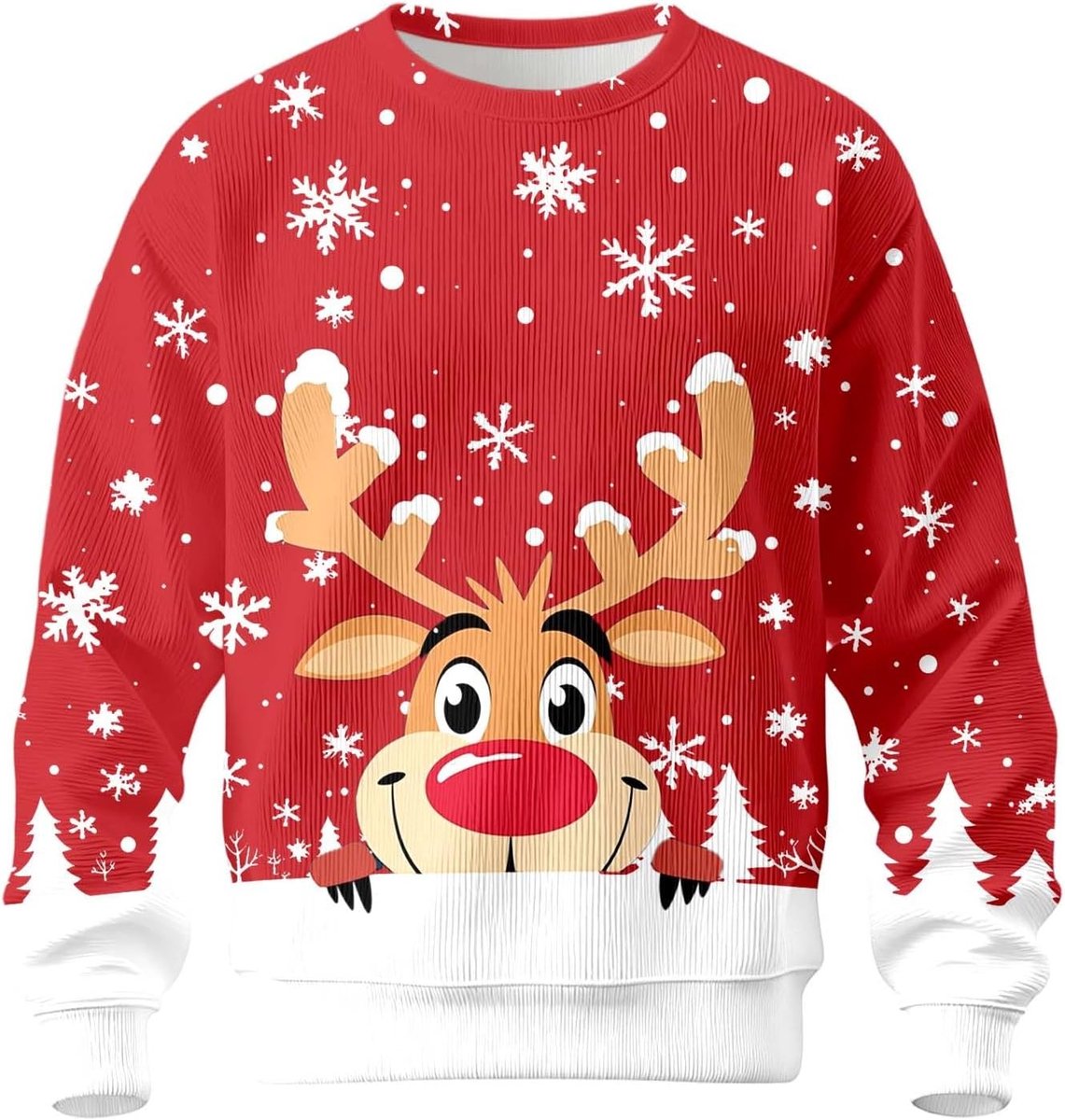 Gebreide trui met lange mouwen en ronde hals, rendier en sneeuwvlok print, casual en warm, ideaal voor de wintervakantie