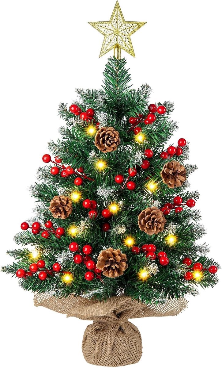 Mini-kerstboom met ledverlichting, 61 cm, kunstkerstboom, tafel, klein, voor thuis, feest, kantoor, tafeldecoratie, kerstdecoratie (groen)