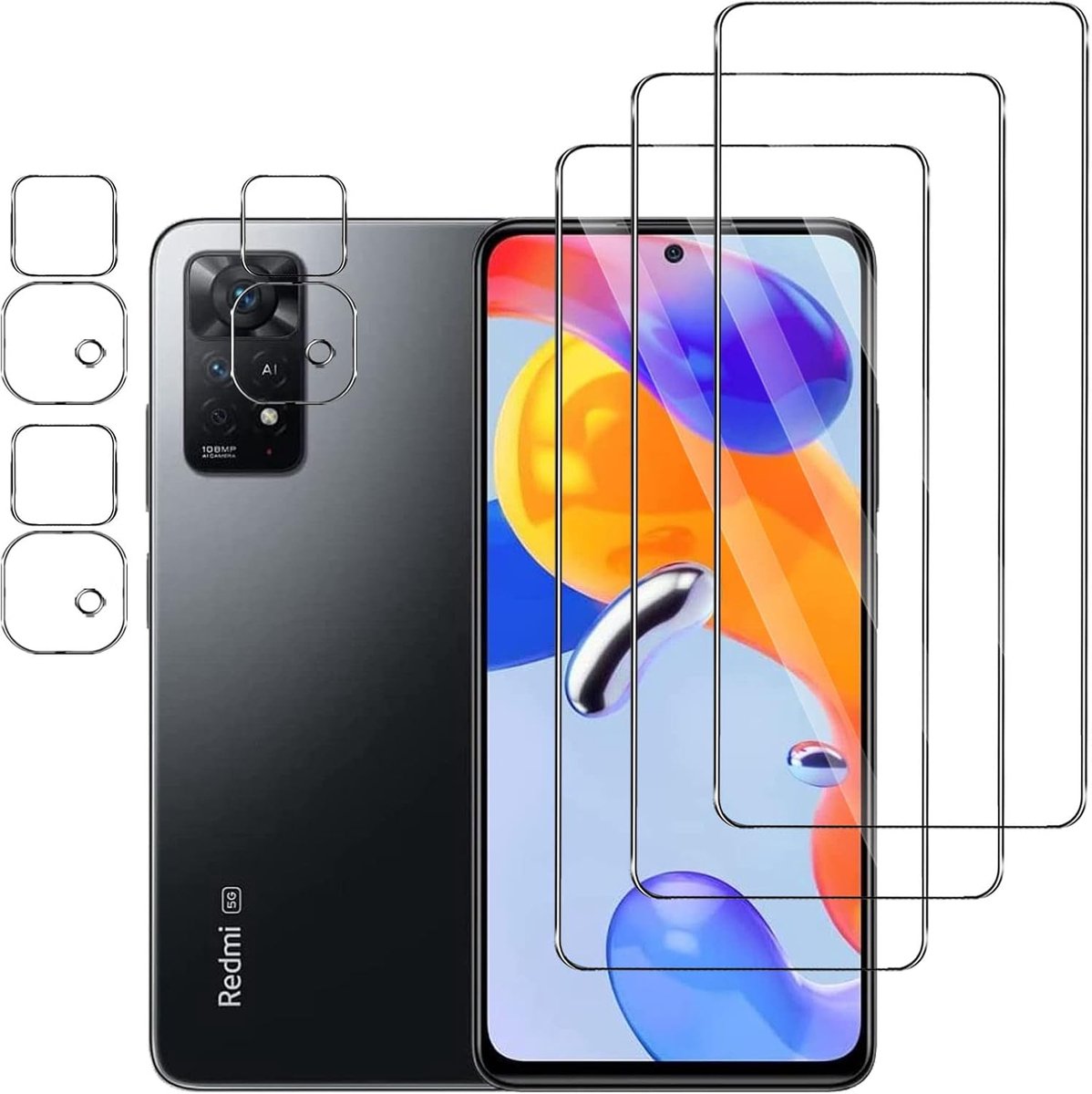 Beschermfolie voor Xiaomi Redmi Note 11 Pro + camerafolie, 9H hardheid pantserfolie, anti-vingerafdruk, HD pantserglasfolie voor Xiaomi Redmi Note 11 Pro (transparant)