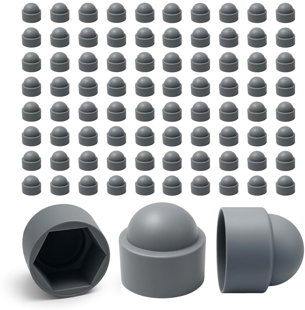 Ajile - 100 stuks - zeskant afdekking voor M10, 17 mm kunststof grijs - FAH317-L - sierdop, beschermkap
