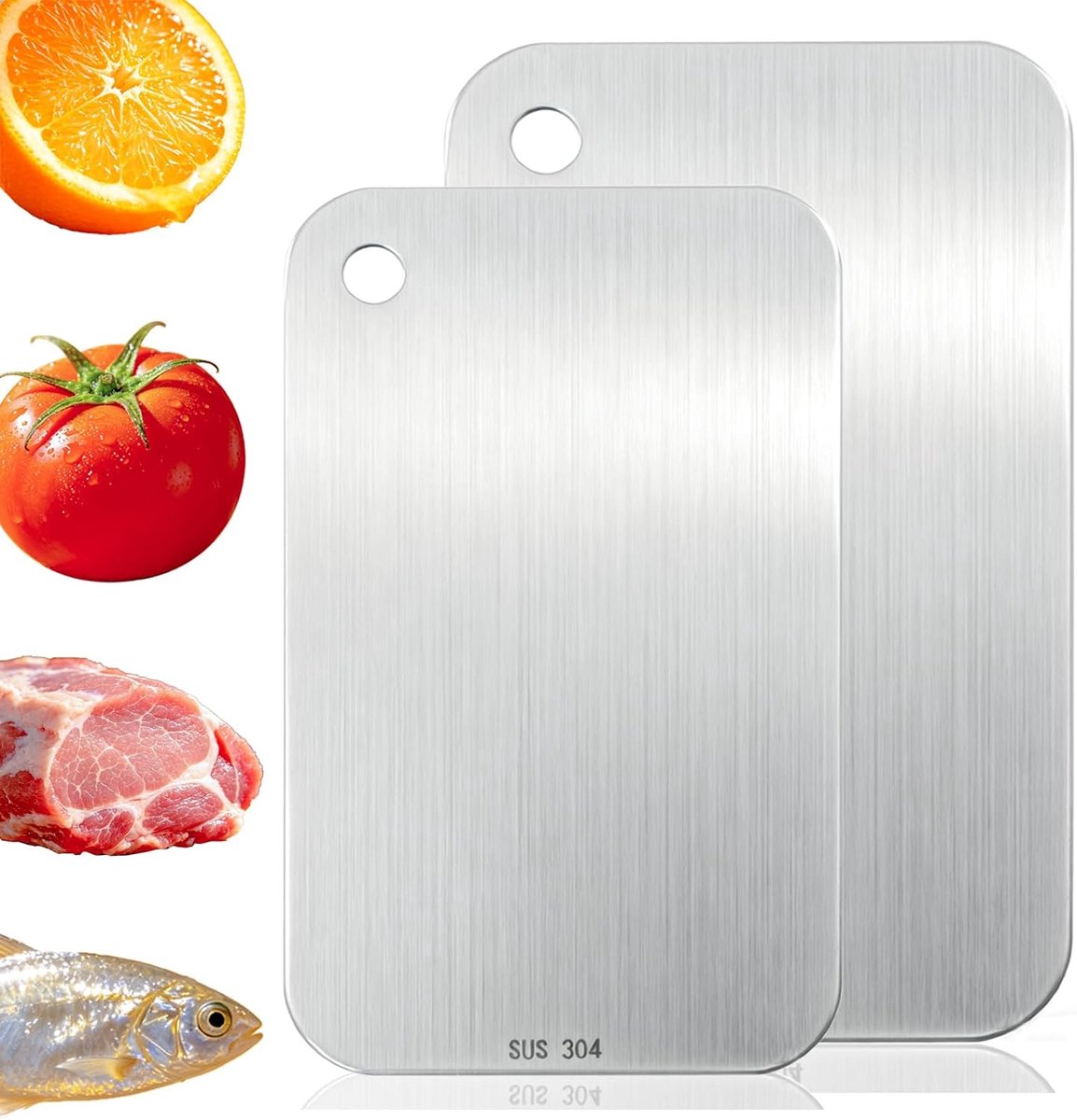 2 stuks snijplanken, metalen snijplanken, titanium snijplank van roestvrij staal, vaatwasmachinebestendig, roestvrij staal, dubbelzijdige titanium snijplank voor vlees, groenten, fruit, brood (29 x 20