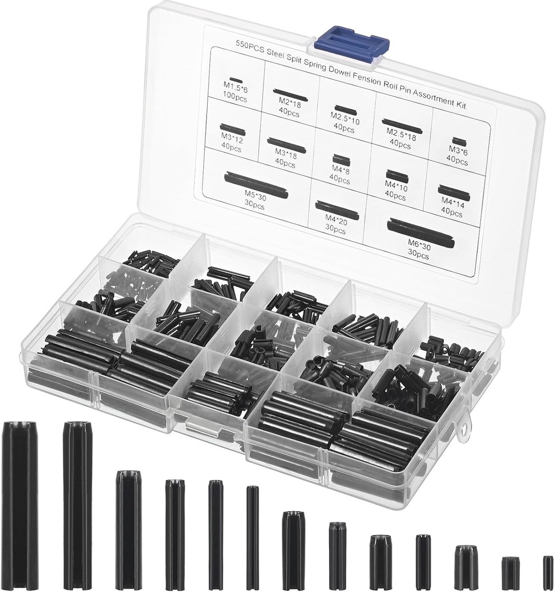 Assortiment van 550 stuks spanstiften, splijtstift assortiment, borgstift - Maten M1.5 tot M6, robuust voor verschillende toepassingen