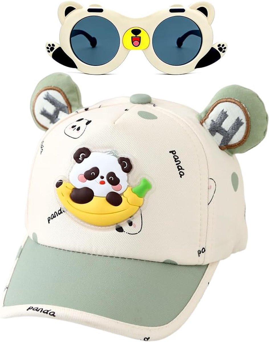 Baseballpet voor Kinderen, 2 Delige Panda Baseballpets en Zonnebrilset, Baseballpet Snapbackpet Zonbeschermingspet Cartoonzonnehoed Verstelbare Zonnehoedset voor Kinderen