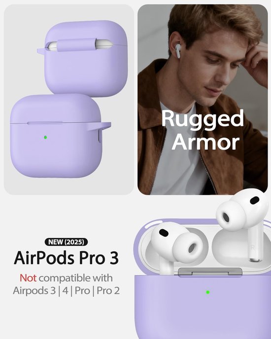 Siliconen voor AirPods Pro 3 Hoes, M-Light Purple — afbeelding 2
