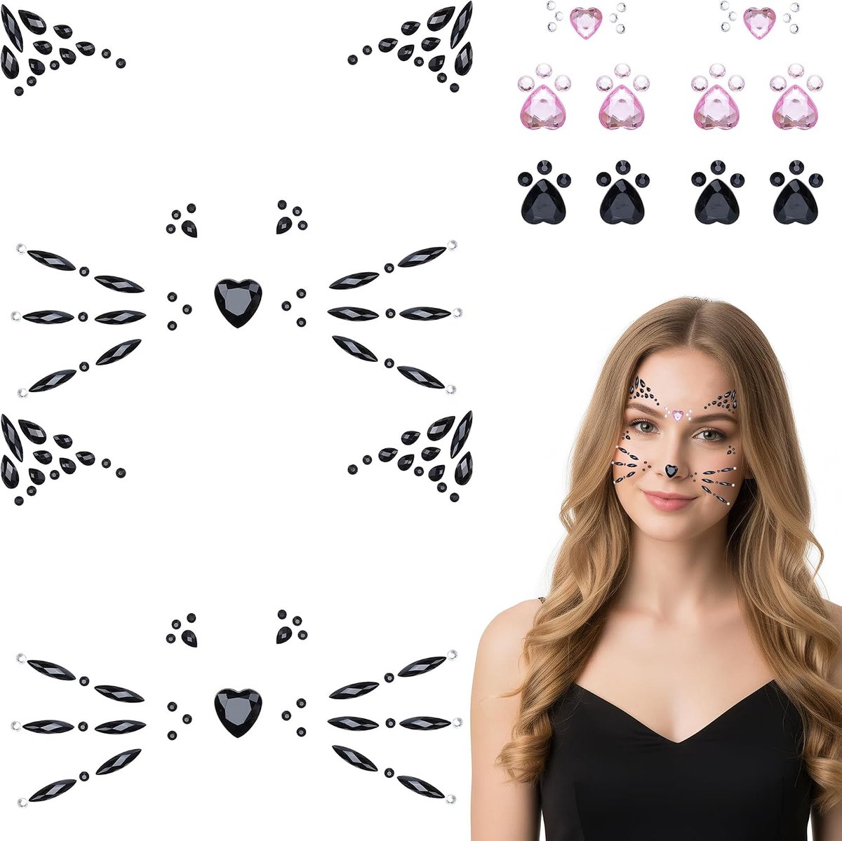 2 stuks gezichtstattoo carnaval kat tattoo gezicht glitter gezicht stickers carnaval kostuum dames accessoires voor carnaval maskerade cosplay carnaval party themafeest
