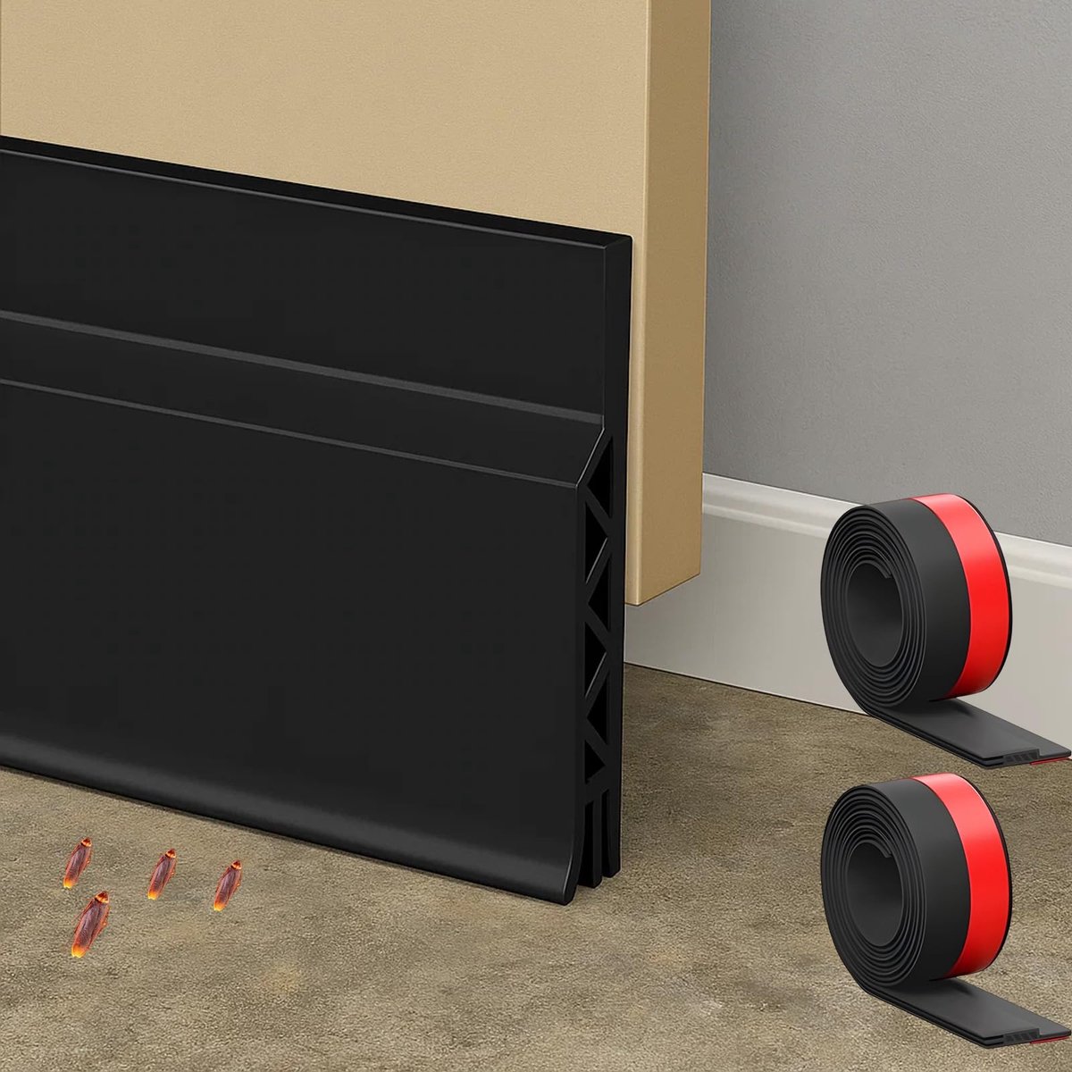 Famanu – 2 tochtstoppers voor deuren, 200 cm, deurafdichting onderaan zelfklevend, deurafdichting voor wind- en koudebescherming, geluidsisolatie, deurafdichtingen, 1 m zwart (2 stuks)