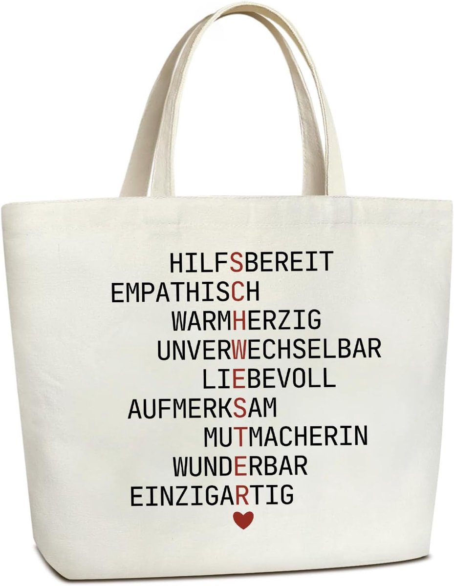 draagtas, grote katoenen tas, stoffen tas, shopper, handtas, boodschappentas, cadeau voor beste zussen voor verjaardag, Kerstmis, beste vriendin