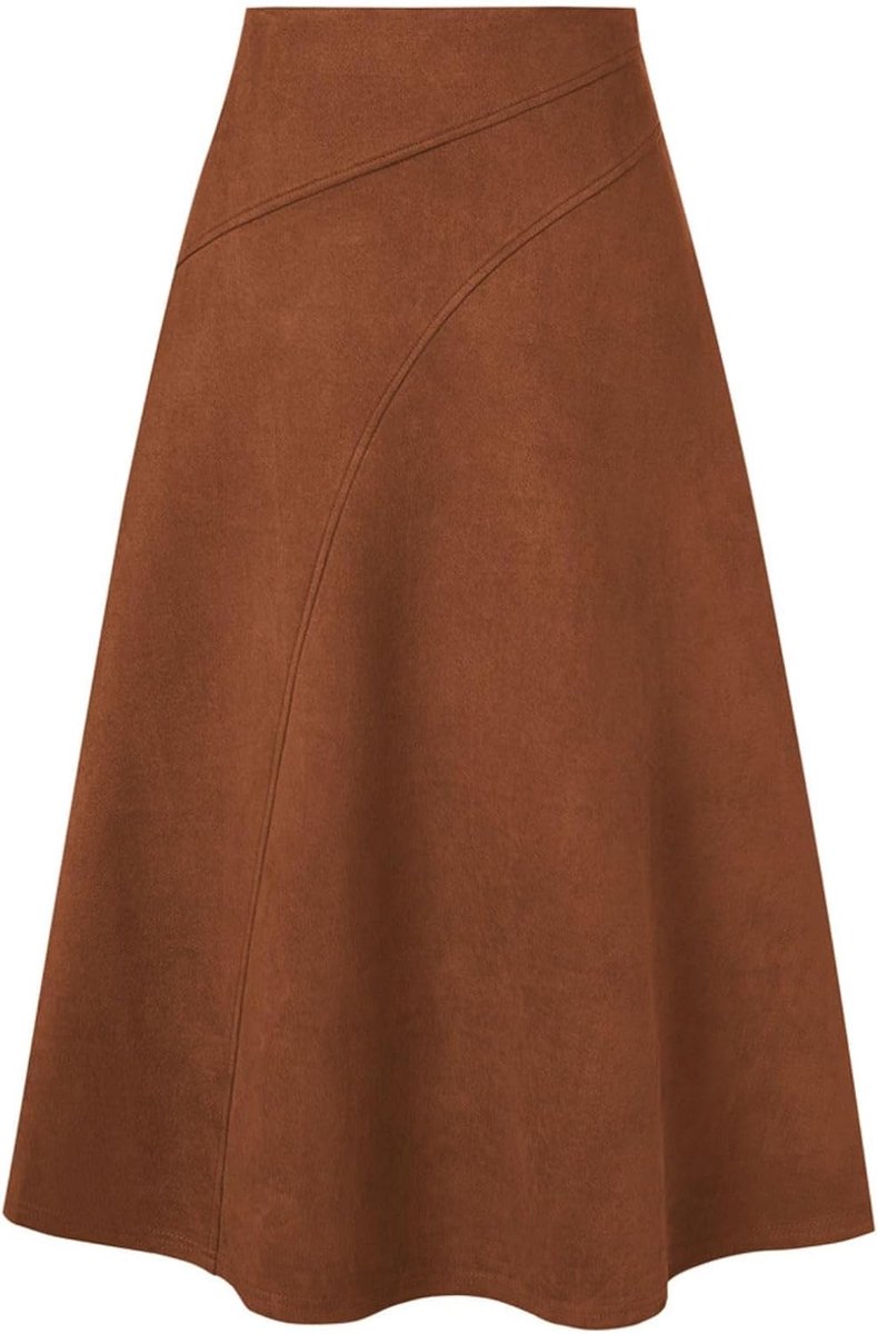 Kasin Elegante verdikte midi-rok van suède voor dames, A-lijn rok van imitatiesuède met hoge taille, bodycon, A-lijn, midi-rokken
