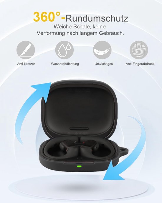 Voor SHOKZ OpenFit Pro Wireless Headphones, daunke zachte siliconen beschermhoes, huidvriendelijk etui met karabijnhaak, volledige bescherming, zwart — afbeelding 4