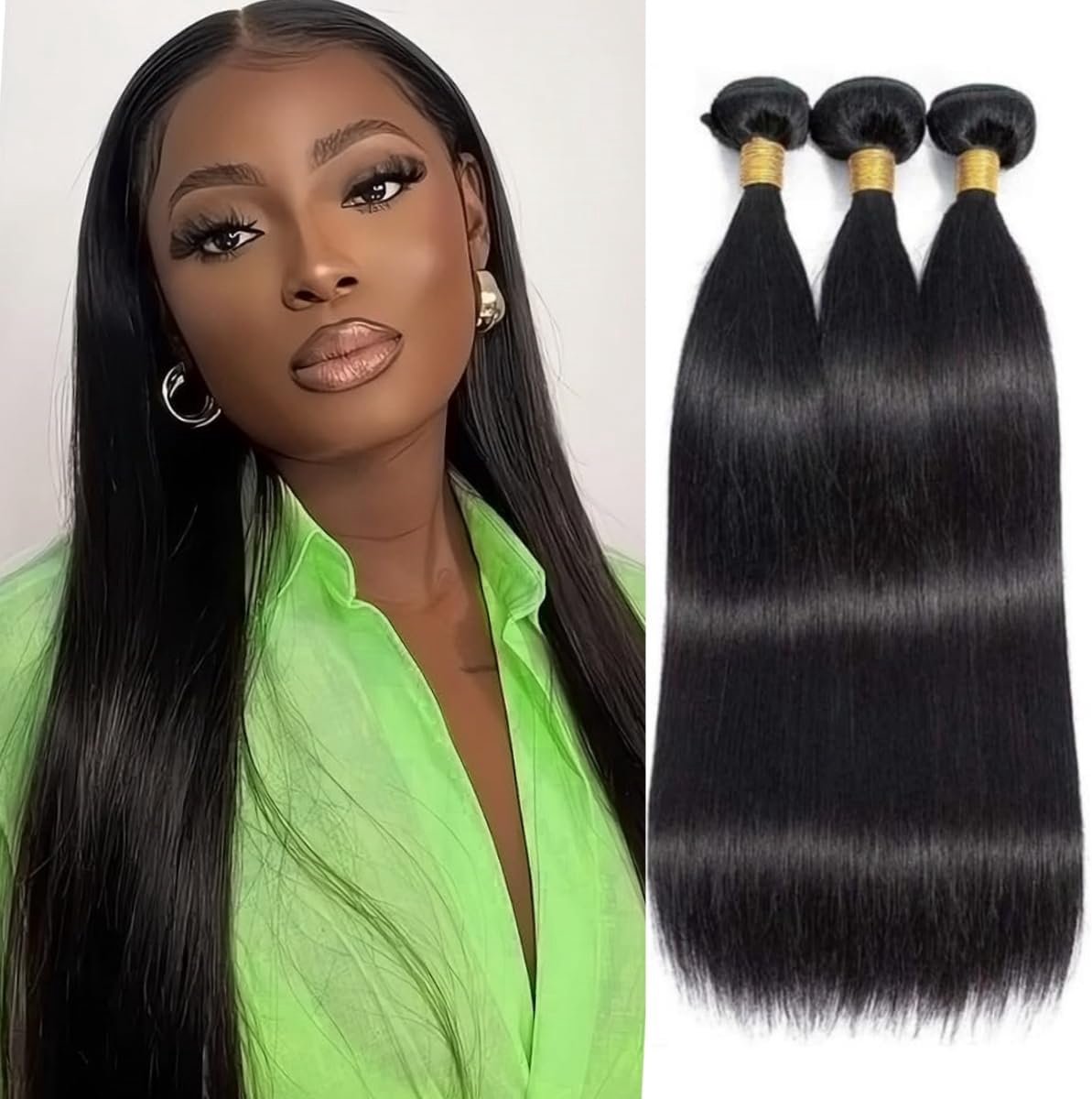Hair Bundles Braziliaans Bundel Natuurlijk Echthaar 100% Unprocessed Human Hair Extension Onbehandeld Maagdelijk Steil Haar Natuurlijk Zwart 14 14 14 Inch/210G Totaal