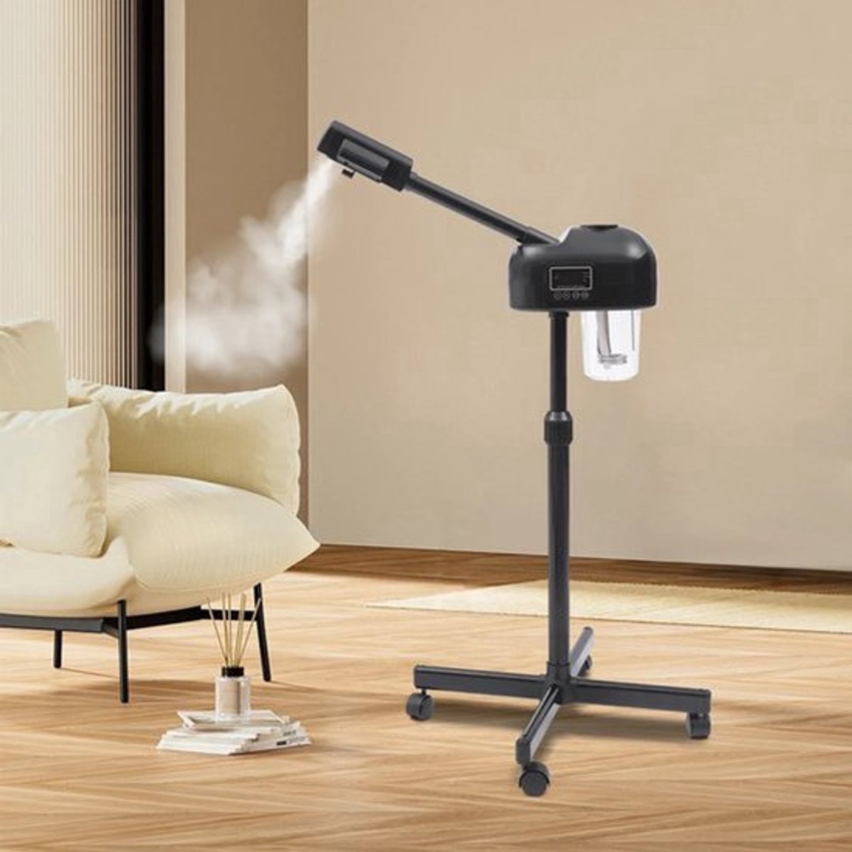 Gezichtssauna Staand - Zwart - 750 W Vermogen - 600 ml Inhoud - ABS Kunststof - Voor Hydrateren En Reinigen