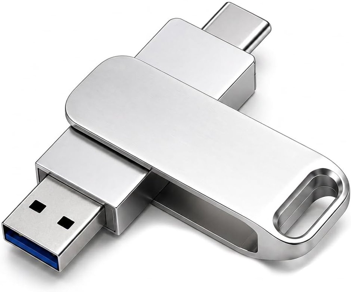 USB-stick 128 GB type C en USB A 3.2 Gen 1, USB C 3.2 128 GB dubbele poort, USBC 128 G extern geheugen metaal voor computer, telefoon, tablet, foto's, video's en back-up