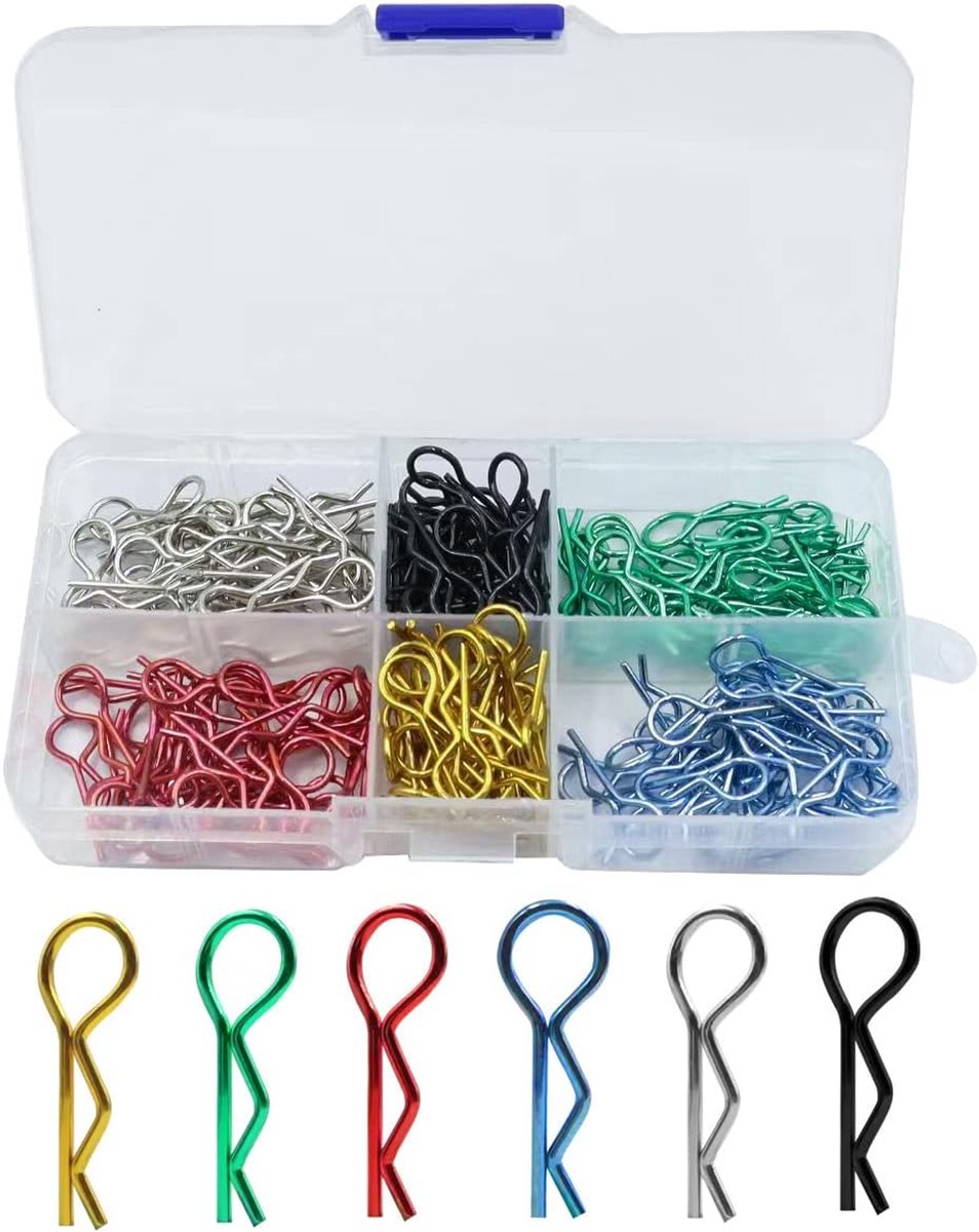 180 stuks universele RC-carrosserieclips, autoclips, staal, R-clips, roestvrij staal, voor alle 1/8, 1/10, 1/12, Traxxas, Redcat, HPI, Himoto, HSP Exceed, RC auto-onderdelen, vrachtwagen, buggy,
