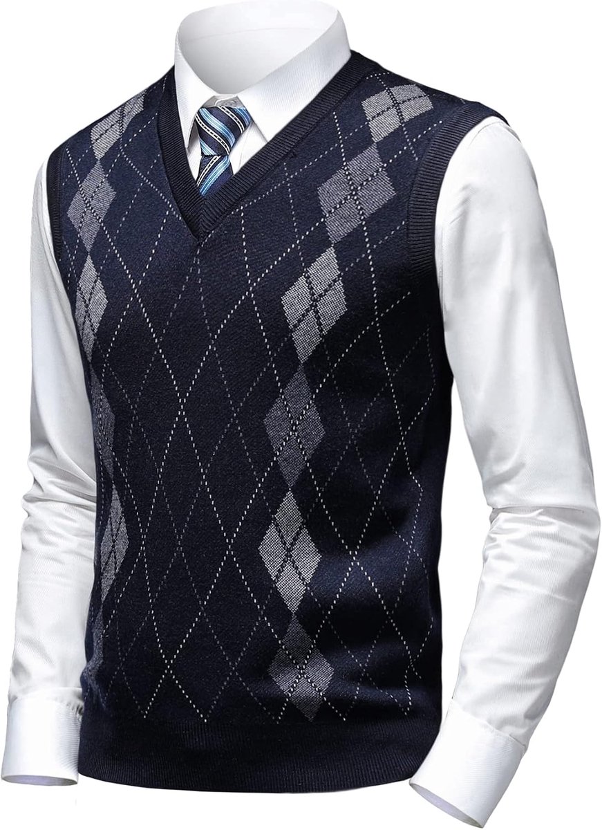 Argyle Trui Vesten Klassieke V-hals Mouwloze Trui Grijs Zwart Knitwear Mooie Tank Tops voor Papa Man