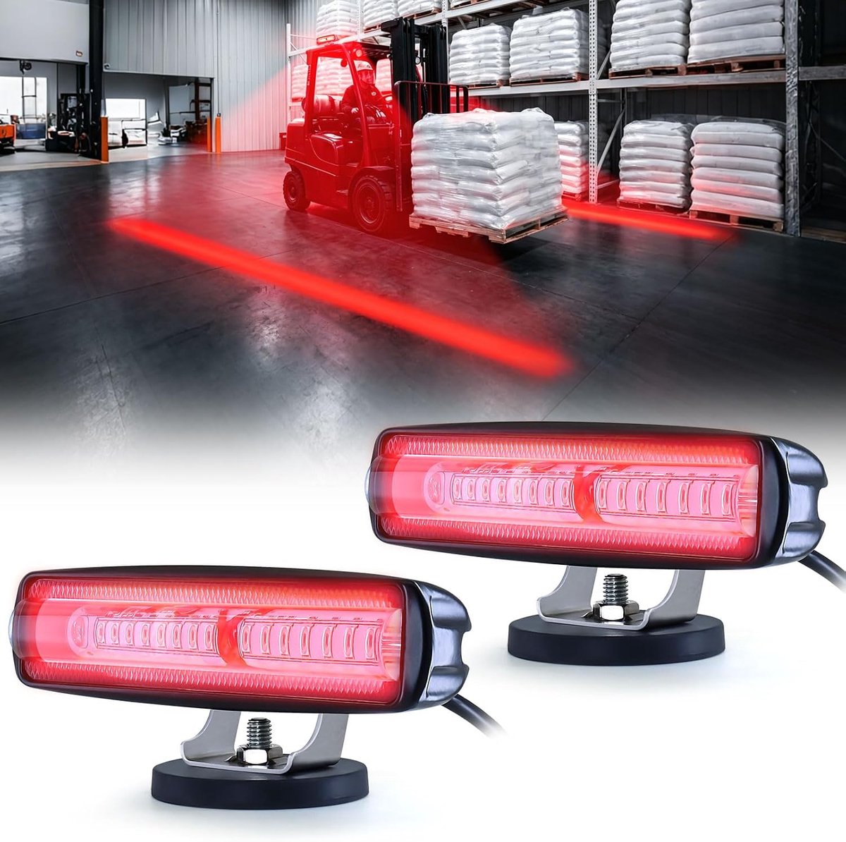 BLau Led-vorkheftruck met magneetvoet, zijlijn, markeringslicht, waarschuwingslicht, 30 W DC 10-110 V, voor auto vorkheftruck, rood, 2 stuks