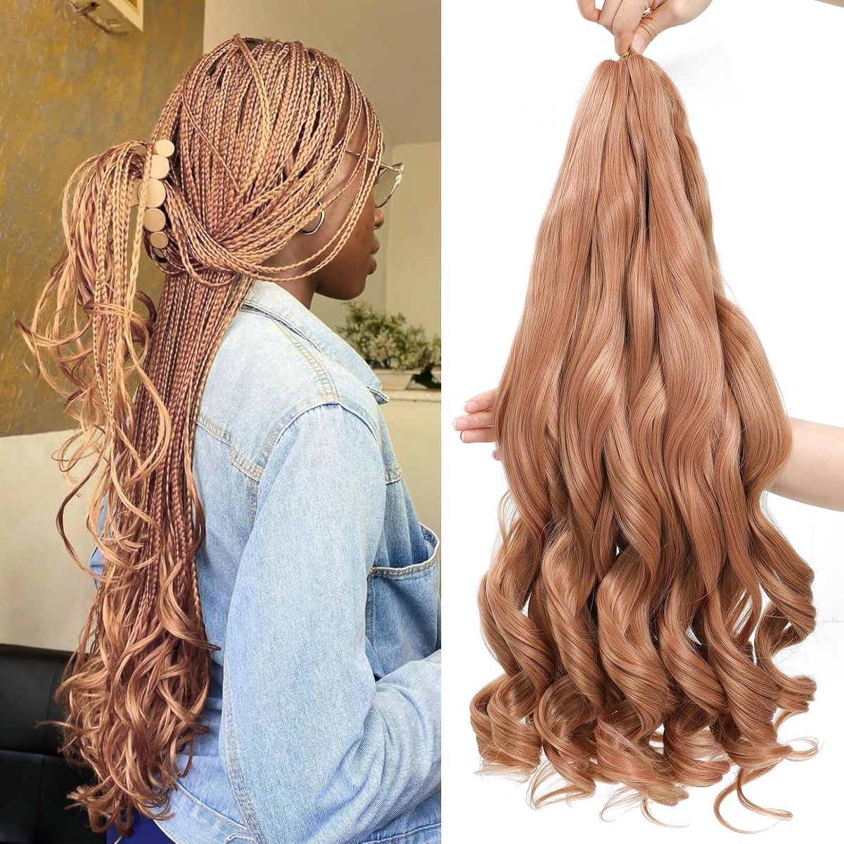 24 Inch French Curl Braiding Hair 8 Pack Loose Wavy Spiral Curl Braids Crochet Hair Deep Wave Synthetic Extensions Pre Stretched Curly Braiding Hair (MP1, 24inch 8 packs)