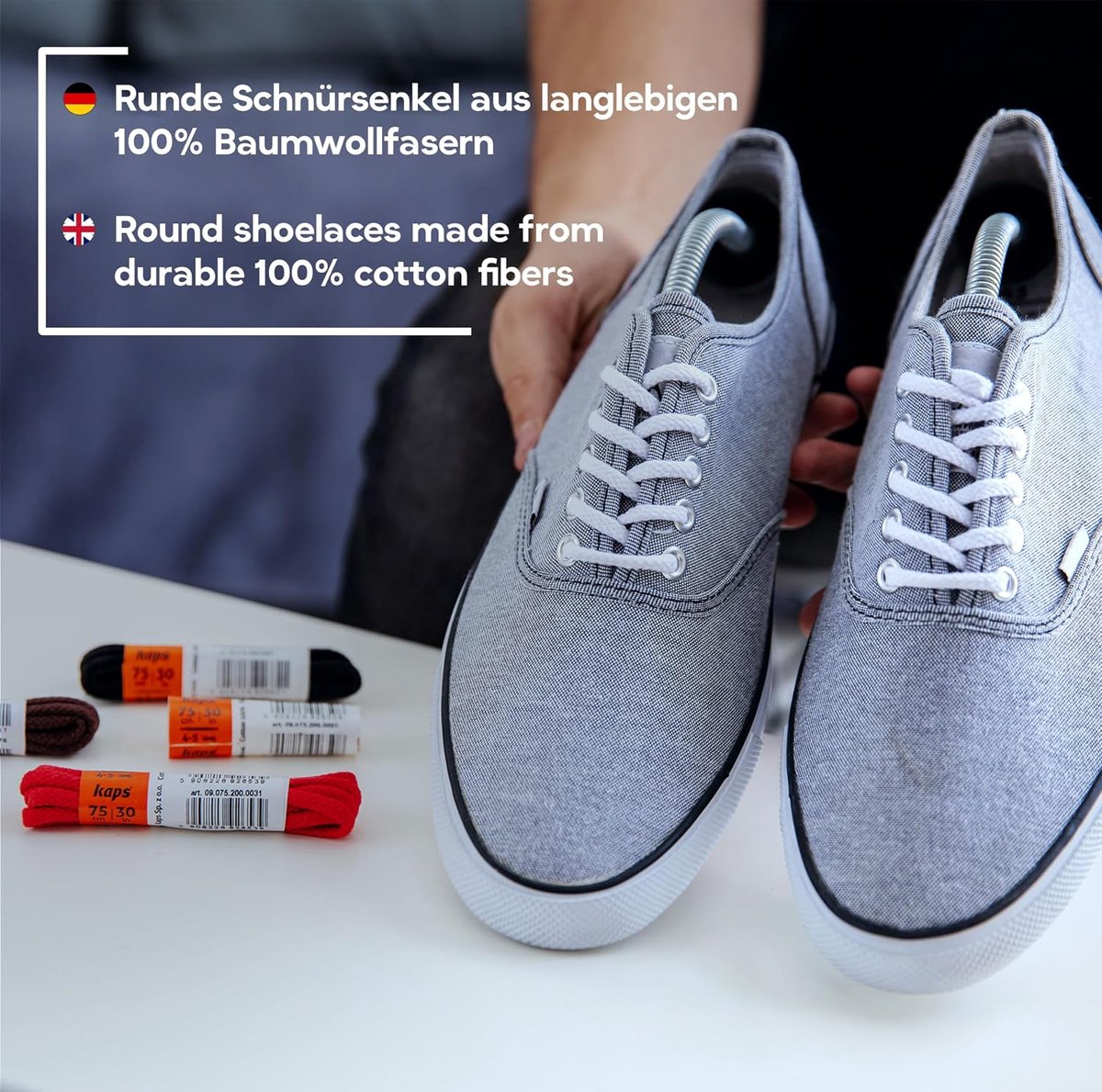 Ronde Veters, hoogwaardige duurzame 100% katoenen veters voor casual schoenen, gemaakt in Europa, 1 paar, vele kleuren en lengtes