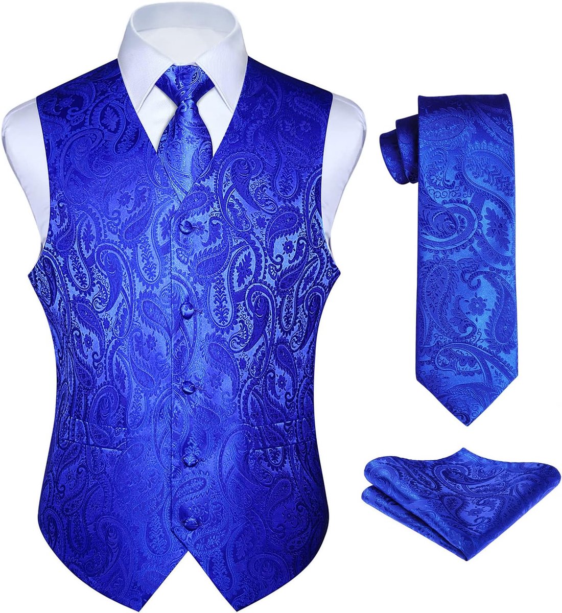 Gilet voor heren, paisley-gilet voor bruiloft, stropdas, pochet, bloemenpatroon, jacquard feestpak, set met gilet