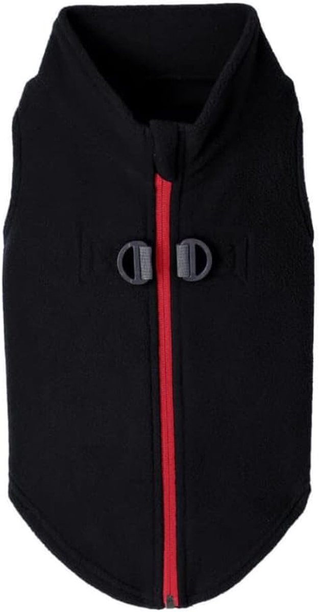 Fleece hondentrui met rits, warme fleecetrui, instapmodel, hondenjas met dubbele D-ringriem, wintertrui voor kleine honden, hondenkleding voor kleine en middelgrote honden, zwart, Large