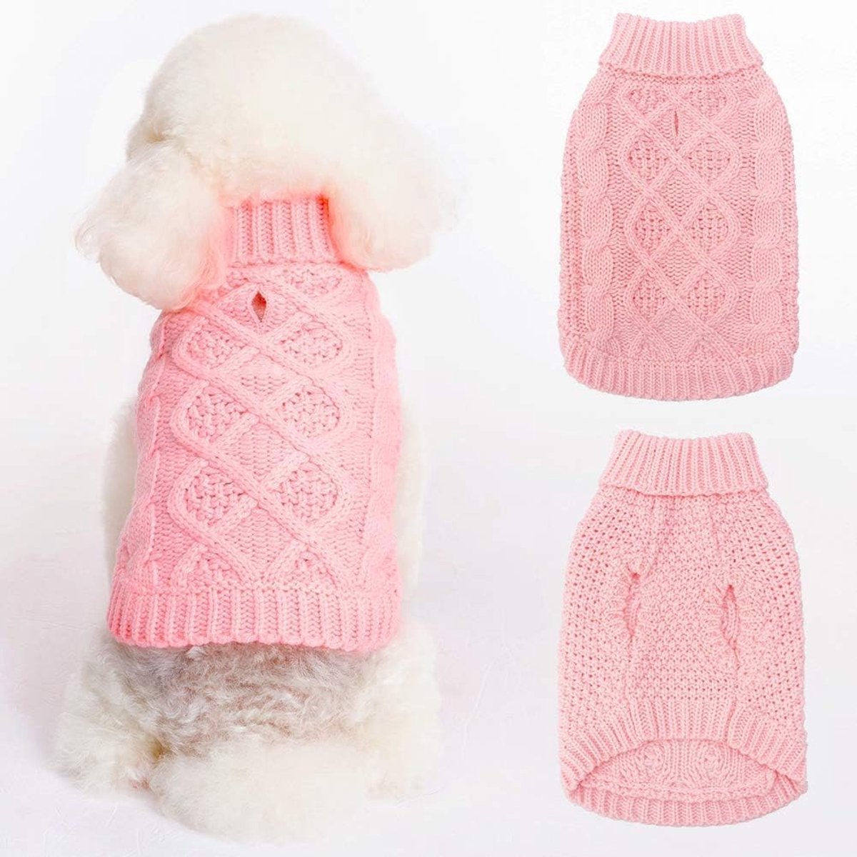 Coltrui hond trui - hond trui winter jas kleding klassieke kabel gebreide kleding met riem gat voor koud weer