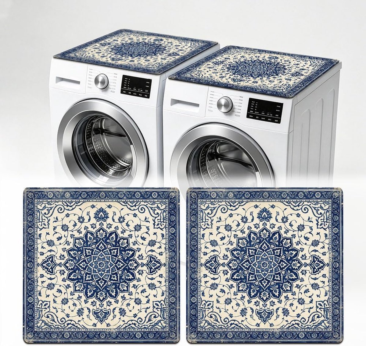 2 stuks boho bloemen wasmachine- en drogerhoezen voor de top mandala droger top beschermmat antislip wasmachine stofhoes pad voor thuis wasruimte keuken 59 x 59 cm
