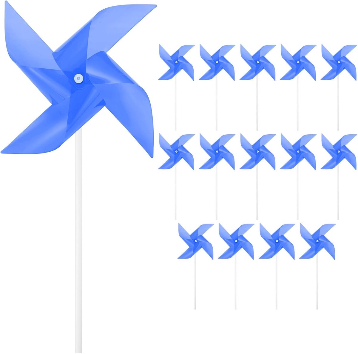 Set van 15 regenboogwielen, 15 stuks, 22 cm plastic winddraaiers, bloemmolen voor buiten, voor feestdecoraties/tuin/tuin, speelgoed windspinners [donkerblauw]