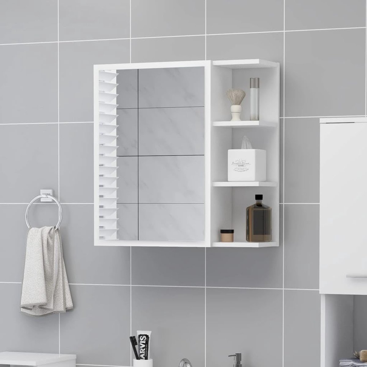 Wandspiegel voor de badkamer, decoratieve wandspiegel, thuis, badkamerkast, badkamerspiegelkast, wit, 62,5 x 20,5 x 64 cm, houten materiaal voor woonkamer, keuken, badkamer, espresso