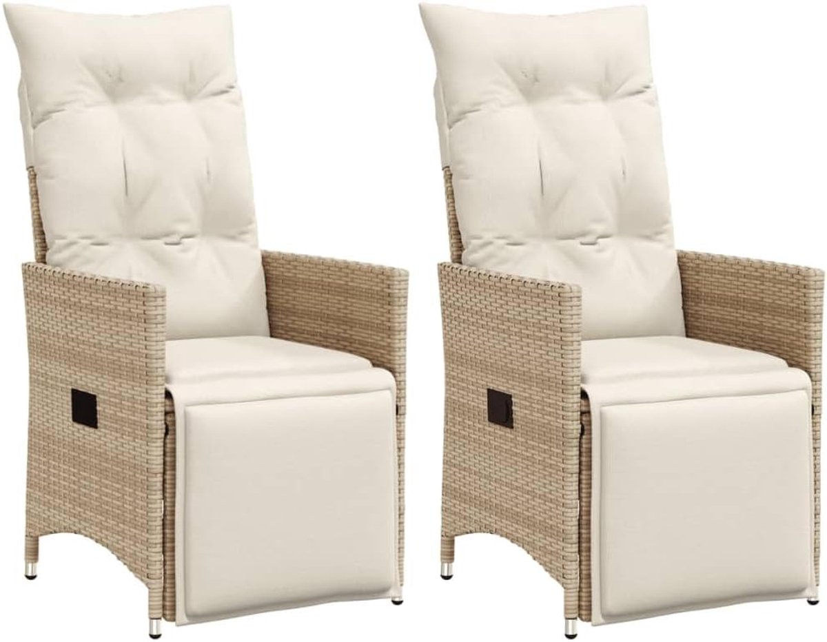 Campingstoel, rotan stoel, tuinmeubelen, tuinstoel, stoel, tuin, eetstoel, tuinstoel, rotan stoelset, terrasstoel, balkonstoel met kussen, 2 stuks, verstelbaar, beige polyrotan