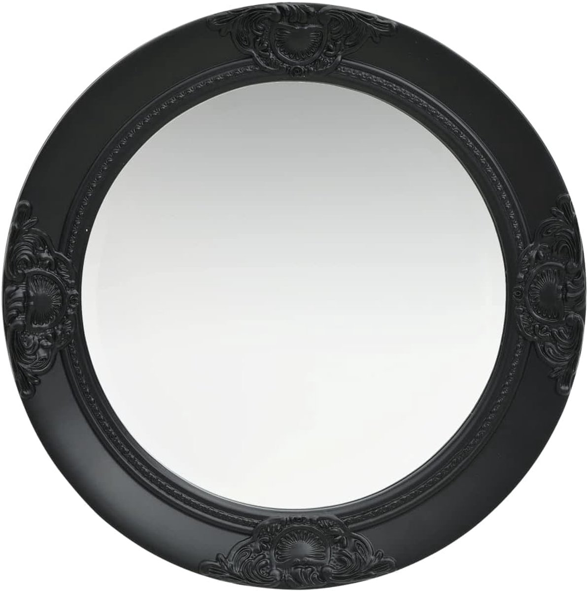 Wandspiegel, wandspiegel, rond, barokstijl, achterkant, zwart houten frame, diameter 50 cm, vintage wandspiegel, spiegel met frame, badkamerspiegel, spiegel voor woonkamer en slaapkamer