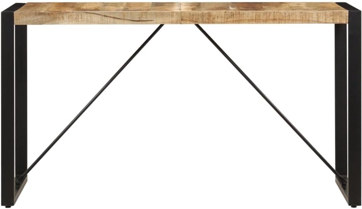 Stijl eettafel, 140 x 70 x 75 cm, van massief mangohout, stabiele eettafel met gepoedercoate stalen poten, eenvoudig te monteren