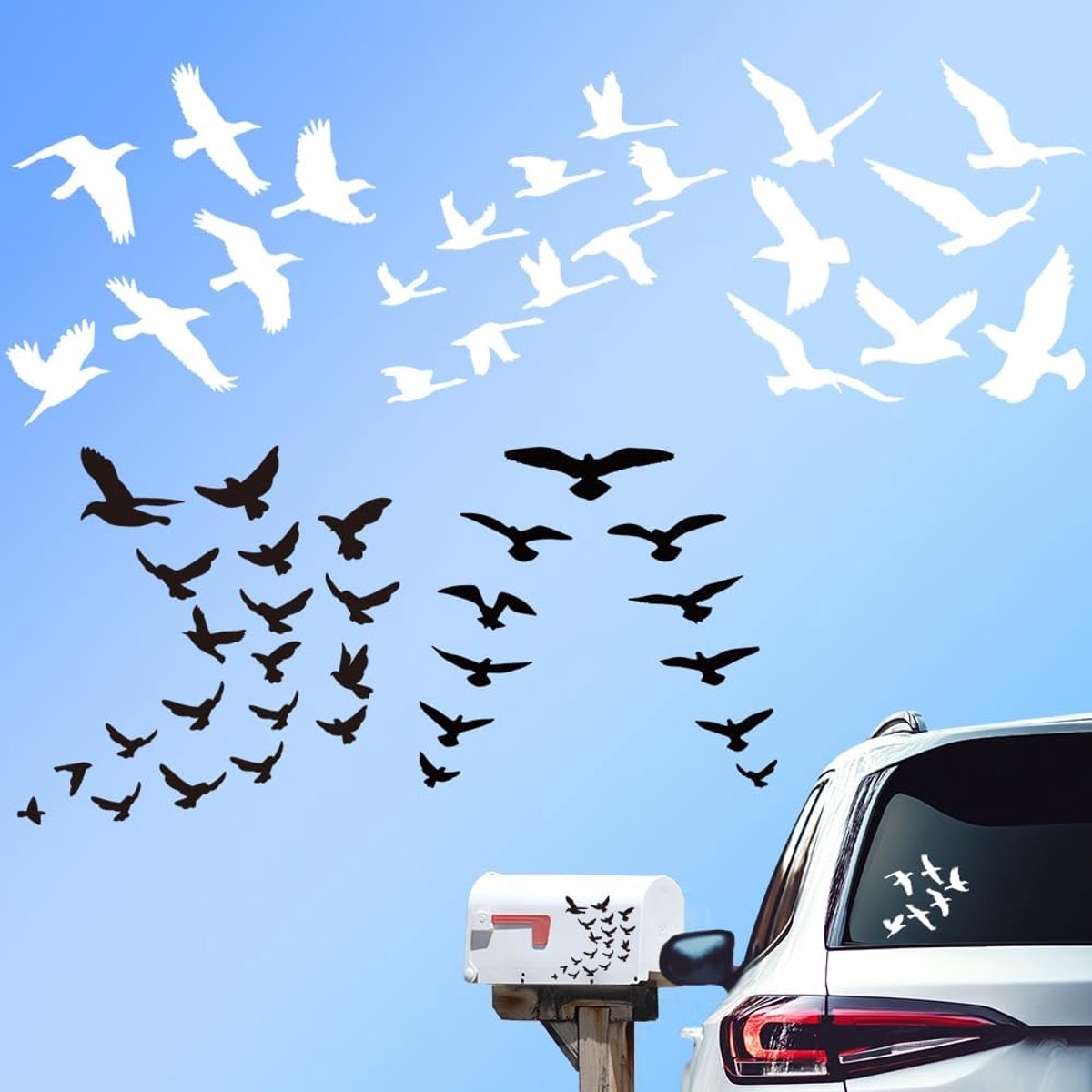 5Pcs Vogels Auto Stickers Flock of Birds Vinyl Auto Decals Vogel Silhouet Plastic Voertuig Decoratie Decal voor Truck Muren Laptop Auto Window en Body Cling