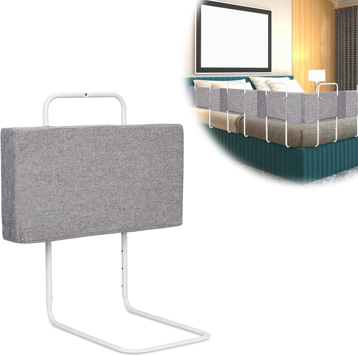 60x28cm Bedhek, valbeveiliging voor babybedjes, kinderbedhek met 5 gaten, in hoogte verstelbaar, bedbescherming voor kinderbedden en familieslaapbedden, grijs