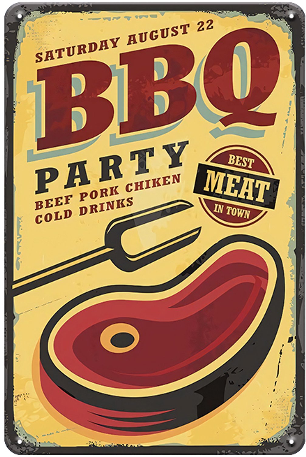 BBQ Party Metalen Wandbord 30x20cm – Barbecue Tekstbord – Grill Tuin Mancave Decoratie – Vintage Retro Wanddecoratie