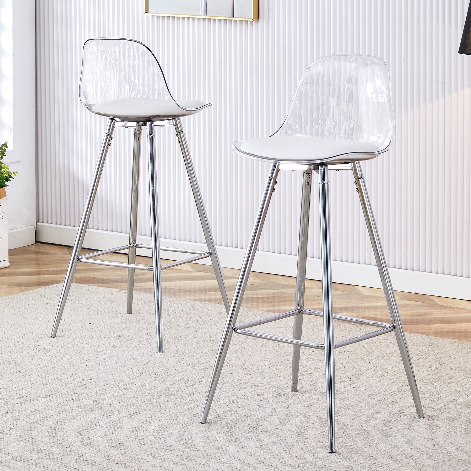 CHICFURN Barkruk - Set van 2 - Rugleuning - Met voetsteun - Transparant zilver