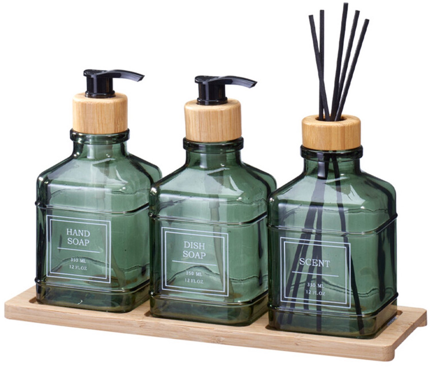 Bathroom Solutions - Badkamer set met glazen diffuser en bamboe dienblad REN - groen