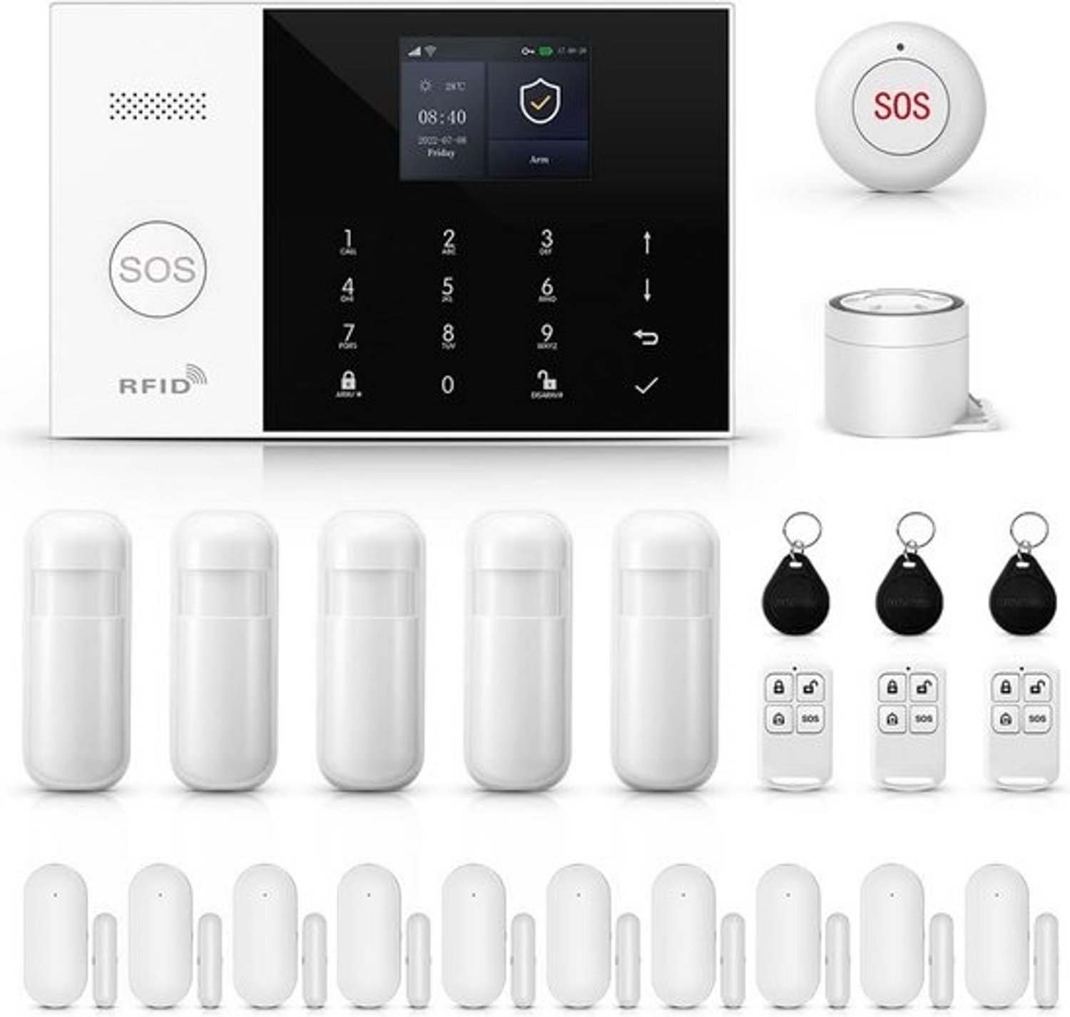 XNY draadloos 2G slim alarmsysteem voor thuis, wifi-alarm voor woningen met app, 24-delig (raam-/deursensoren, bewegingsmelder, afstandsbedieningen, sirene), compatibel met Alexa en Google